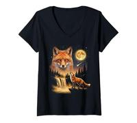 Mujer Meme del Zorro Aullando a la Luna, Divertido Zorro de los 90 Camiseta Cuello V