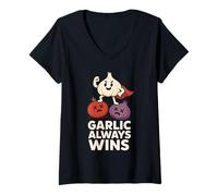 Mujer Meme Divertido Amante del ajo impulsado por el Equipo de Humor de ajo Foodie Camiseta Cuello V