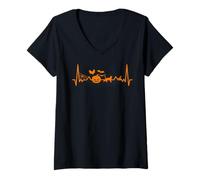 Mujer Meme Divertido de electrocardiograma con la línea de latidos del corazón de Halloween con Texto «I Live for Halloween» Camiseta Cuello V