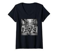 Mujer Meme Divertido de Gang of Feral Street Cats 90 Camiseta Cuello V
