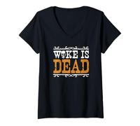 Mujer Meme Woke Is Dead Go Woke Go Broke Unwoke Camiseta Cuello V
