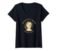 Mujer Memento Mori Amor Fati Cita estoica Latina Camiseta Cuello V