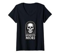 Mujer Memento Mori Amor Fati Cita estoica Latina Camiseta Cuello V