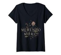 Mujer Memento Mori - Cita Latina gótica estoica Floral Camiseta Cuello V