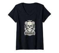 Mujer Memento Mori Eucaristía católica Tradicional Latina Misa Calavera Camiseta Cuello V