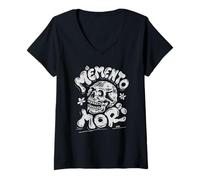 Mujer Memento Mori Filosofía Estoica Cráneo Retro Groovy Art Camiseta Cuello V