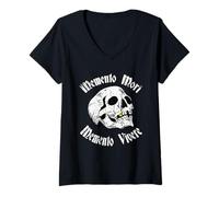Mujer Memento Mori & Memento Vivere Stoic - Calavera de Tatuaje Envejecido Camiseta Cuello V