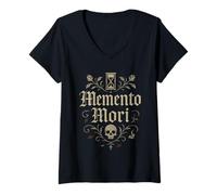 Mujer Memento Mori Reloj de Arena Cita Latina Filosofía Estoica Camiseta Cuello V
