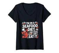 Mujer Memes de mariscos Estoy en una Dieta de mariscos Veo Comida y la como Camiseta Cuello V