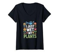 Mujer Memes Divertidos de jardinería letreros Divertidos de jardín Just Wet My Plants Camiseta Cuello V