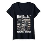 Mujer Memorial Day Remember and Honor Patriotic US Flag Camiseta Cuello V