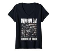 Mujer Memorial Day Remember Honor Fallen Soldier Patriotic America Camiseta Cuello V