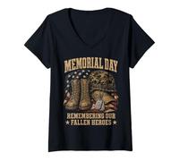 Mujer Memorial Day Remember Our Fallen Heroes Patriotic Camiseta Cuello V