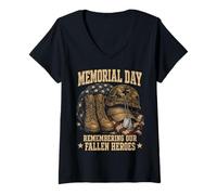 Mujer Memorial Day Remember Our Fallen Heroes Patriotic Camiseta Cuello V