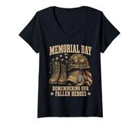 Mujer Memorial Day Remember Our Fallen Heroes Patriotic Camiseta Cuello V