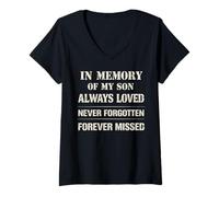 Mujer Memory of My Son Always Loved Never Forgotten Son Memorial Camiseta Cuello V