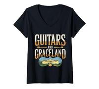 Mujer Memphis Guitarra Graceland of Tennessee Camiseta Cuello V