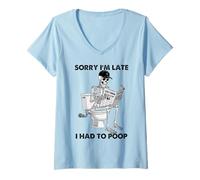 Mujer Men Sorry I'm Late I Had To Poop Funny Dichings Cita Camiseta Cuello V