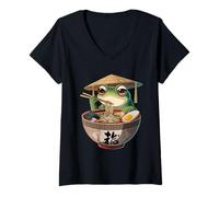 Mujer Men Women Kids Cute Frog Eating Ramen Japanese Noodles Camiseta Cuello V
