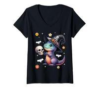 Mujer Men Women Kids Dinosaur Spooky Halloween Trendy Groovy Retro Camiseta Cuello V