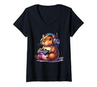 Mujer Men Women Kids Funny Capybara Video Games Controller Gaming Camiseta Cuello V