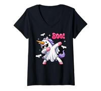 Mujer Men Women Kids Funny Dabbing Unicorn Boo Spooky Halloween Camiseta Cuello V