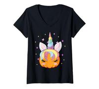Mujer Men Women Kids Groovy Pumpkin Unicorn Boo Spooky Halloween Camiseta Cuello V
