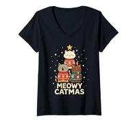 Mujer Men Women Kids Meowy Catmas Funny Christmas Cats Cat Lovers Camiseta Cuello V