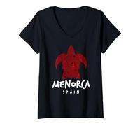 Mujer Menorca España Tribal Tortuga Marina Diseño Isla Camiseta Cuello V