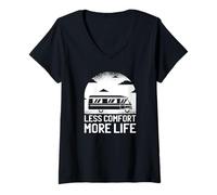 Mujer Menos comodidad más vida - Camping divertido RV Camiseta Cuello V