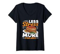 Mujer Menos estrés Más panqueques Felicidad Pila Camiseta Cuello V