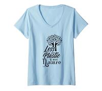 Mujer Menos plástico más Naturaleza Medio Ambiente Contaminación Residuos Camiseta Cuello V