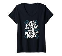 Mujer Menos Plug and Play Más Plug And Pray Ingeniero de redes Camiseta Cuello V