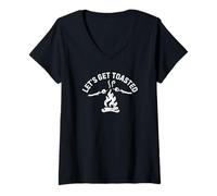 Mujer Mens Lets Get Toasted Camping Marshmallow pun Campfire Camiseta Cuello V