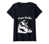 Mujer Mens Papa Bear Face Sunglasses Papa Bear Lover Father's Day Camiseta Cuello V