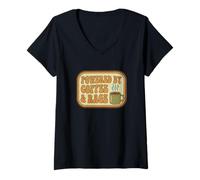 Mujer Mens Womens Funny Vintage Retro Powered by Coffee & Rage Camiseta Cuello V