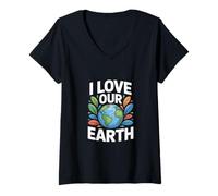 Mujer Mensaje Ambiental I Love Our Earth Camiseta Cuello V