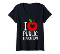 Mujer Mensaje de apoyo a la educación pública para maestros Escuela Camiseta Cuello V