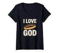 Mujer Mensaje inspirador de fe I Love God Camiseta Cuello V