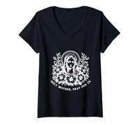 Mujer Mensaje inspirador de Santa Madre ruega por nosotros Camiseta Cuello V