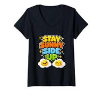 Mujer Mensaje Motivacional juguetón Alegre Stay Sunny Side Up Camiseta Cuello V