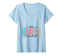 Mujer Mensaje Retro Cristiano del Cielo Cruz fe Camiseta Cuello V