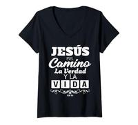 Mujer Mensajes Biblicos Dios Jesus Español Español para Cristianos Camiseta Cuello V