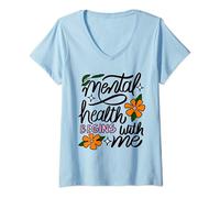 Mujer Mental Health begins with me Conciencia Cerebro humano Salud Camiseta Cuello V