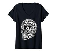 Mujer Mentalidad Creativa Piensa Fuera De La Caja Calavera Tipografía Camiseta Cuello V