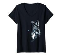 Mujer Mentalidad de Cara de Lobo Inspiradora Cara de Lobo de Aspecto Profundo Camiseta Cuello V