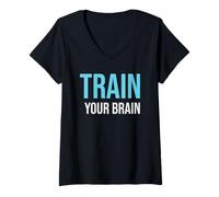 Mujer Mentalidad de Crecimiento Entrena tu Cerebro Emprendedor Motivacional Camiseta Cuello V