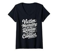Mujer Mentalidad de víctima Declaración humorística Camiseta Cuello V