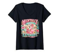 Mujer Mentalmente en algún Lugar costoso Flamingo Vacaciones de Crucero de Verano Camiseta Cuello V