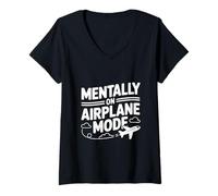 Mujer Mentalmente en Modo avión Chill Vibes Camiseta Cuello V